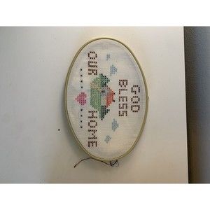 Cross stitch completed finished hand made “God Bless Our Home”